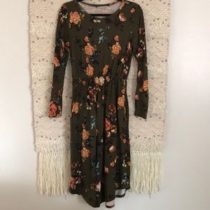 Olive green floral dress